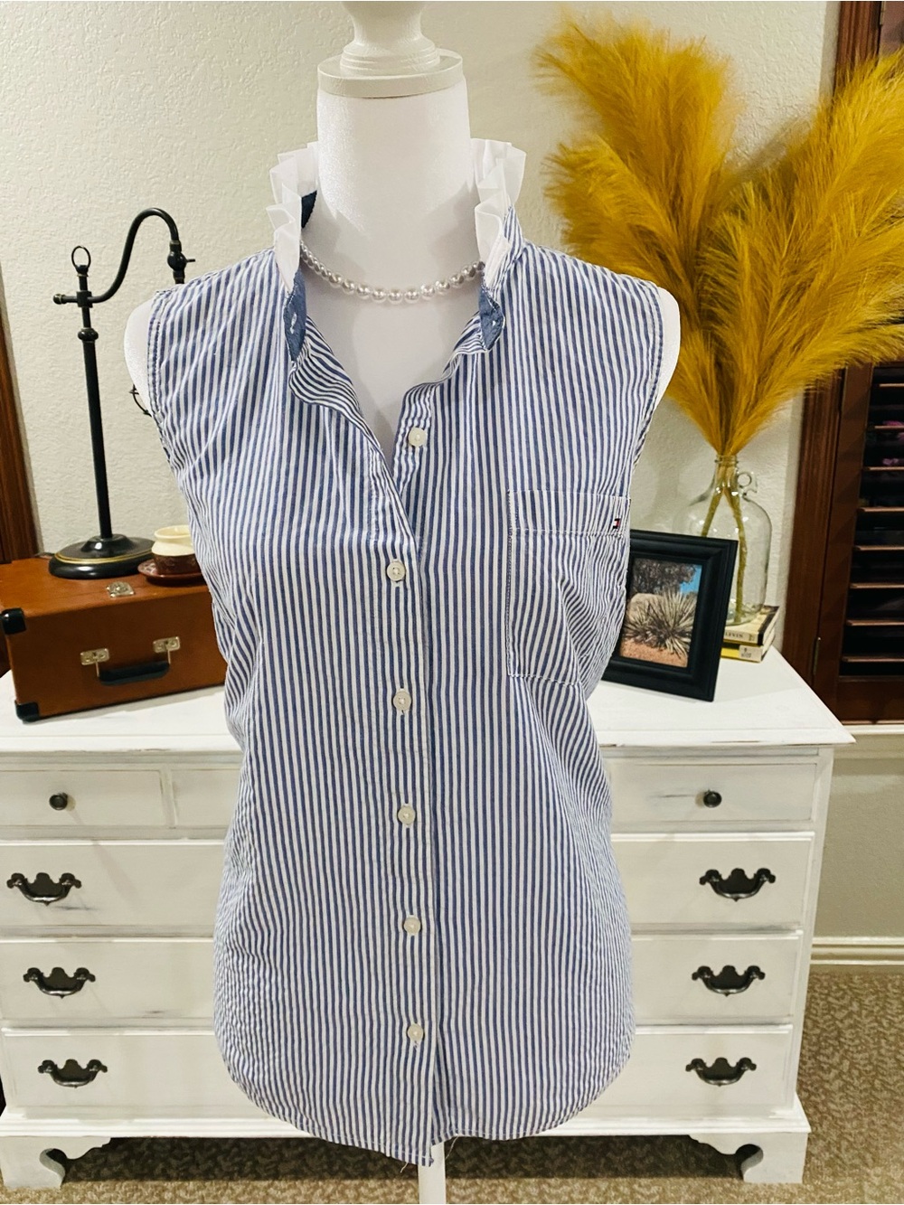 Tommy Hilfiger- REWORKED Women’s Striped Sleeveless Button-Front Shirt
